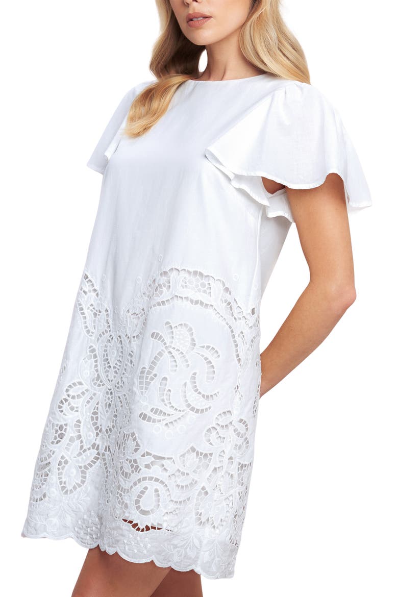 Embroidered Cotton Shift Dress, Alternate, color, OFF WHITE