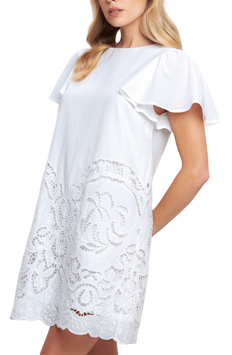 FLYING TOMATO Embroidered Cotton Shift Dress, Alternate, color, Off White