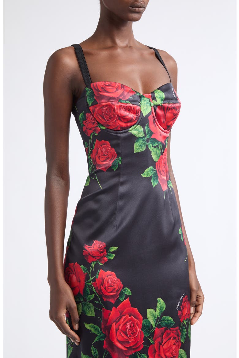 Floral Silk Satin Midi Dress, Alternate, color, ROSE ROSSE F.NERO