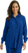Jessica London Plisse Button-Front Blouse
