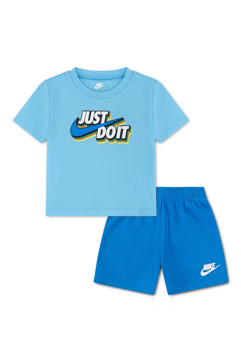 Just Do It Graphic T-Shirt & Sweat Shorts Set, Main, color, LIGHT PHOTO BLUE