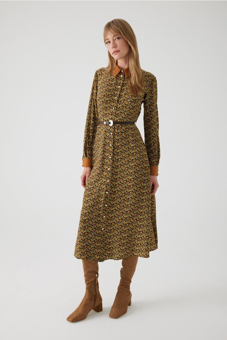 Antonia Midi Dress, Main, color, Brown Patterned