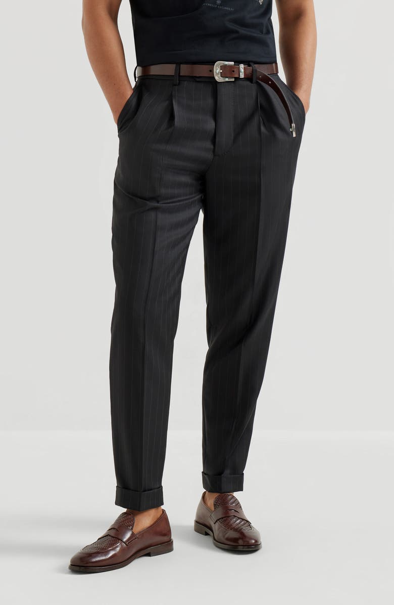 Brunello Cucinelli Chalk stripe trousers, Alternate, color, Black