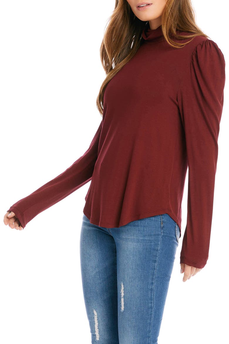 Shirred Long Sleeve Turtleneck Top, Alternate, color, RUST