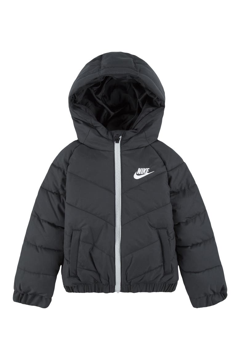 Kids' Puffer Hooded Zip Jacket, Main, color, BLACK