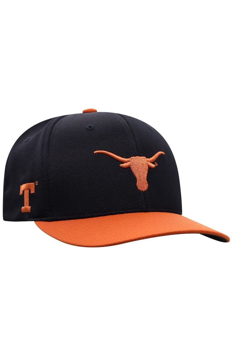 TOP OF THE WORLD Men's Top of the World Black/Texas Orange Texas Longhorns Two-Tone Reflex Hybrid Tech Flex Hat, Main, color, Black