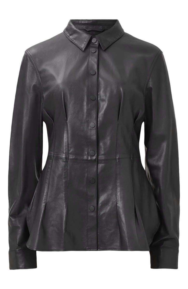 AllSaints Larson Lea Leather Jacket, Alternate, color, Black