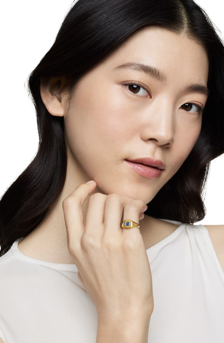 David Yurman Cable Collectibles Evil Eye Mini Pinky Ring in 18K Gold with Diamonds, Alternate, color,