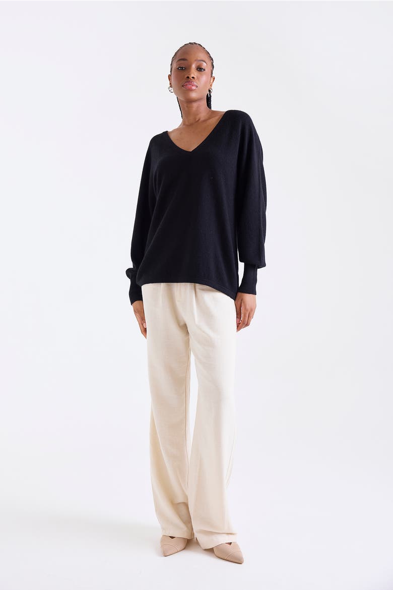 Paros V-Neck 100% Cashmere Sweater, Alternate, color, BLACK