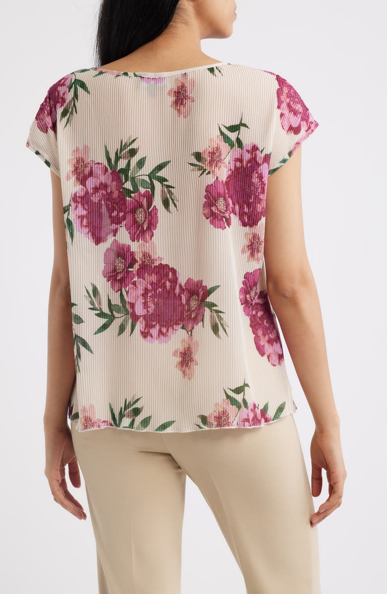 Tahari ASL Floral Plissé Top, Alternate, color, Sand Berry Floral