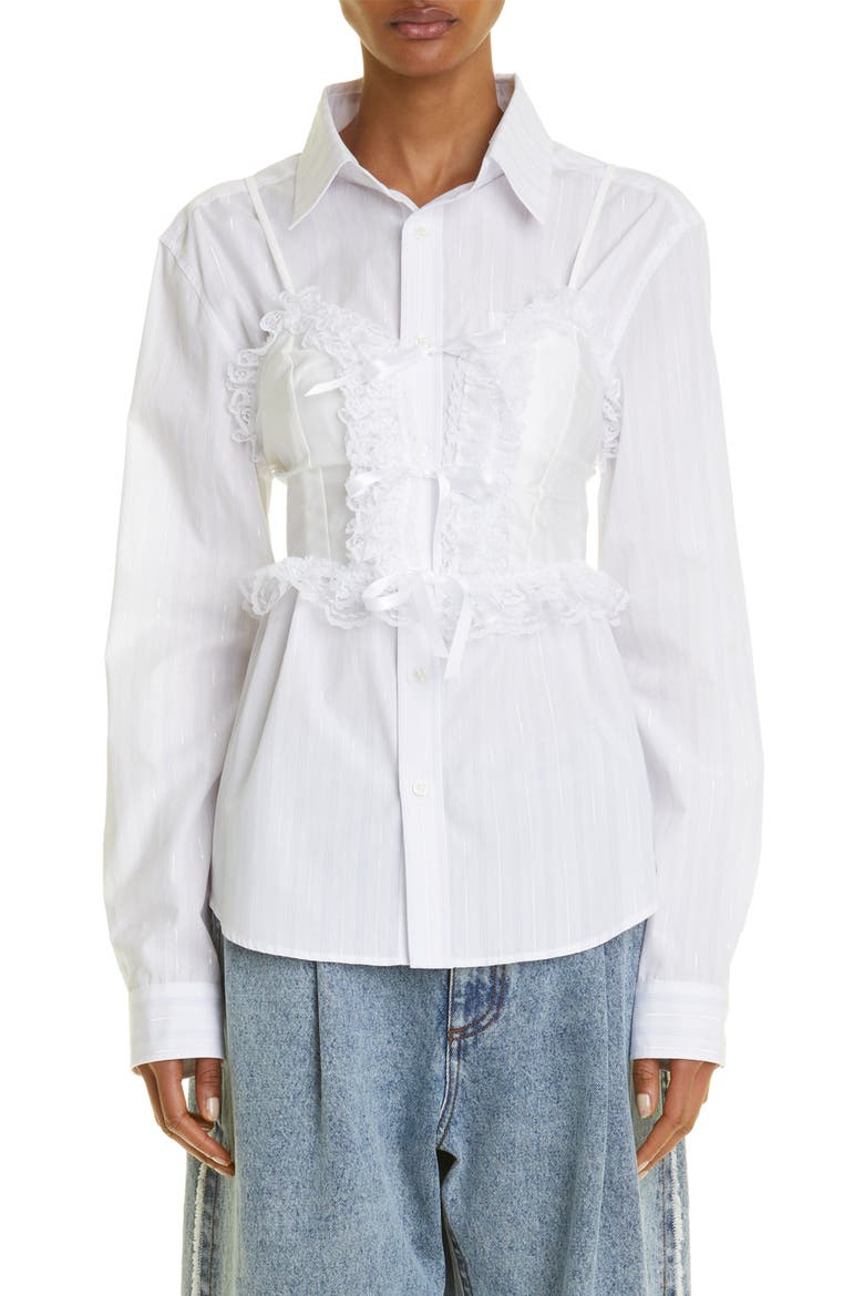 Lingerie Button-Up Shirt, Main, color, WHITE