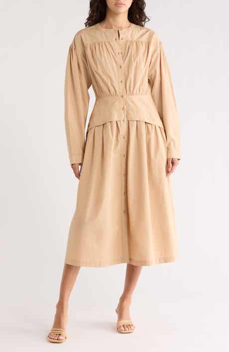 AREA STARS Long Sleeve Button Front Cotton Dress