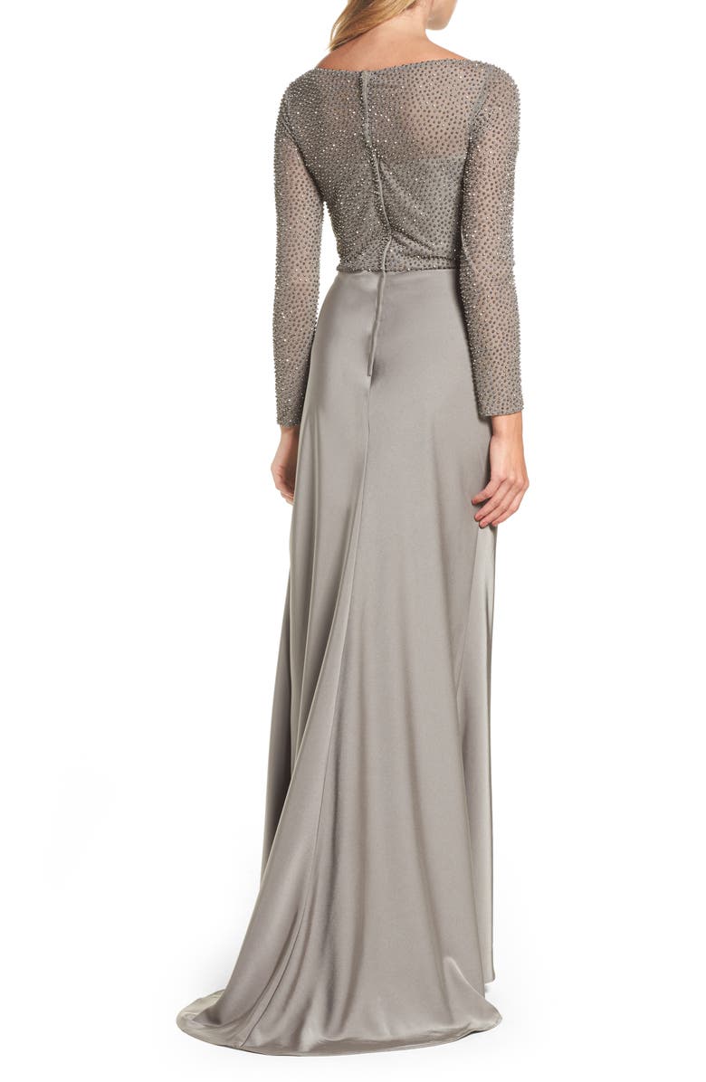 La Femme Long Sleeve Beaded Column Gown, Alternate, color, 