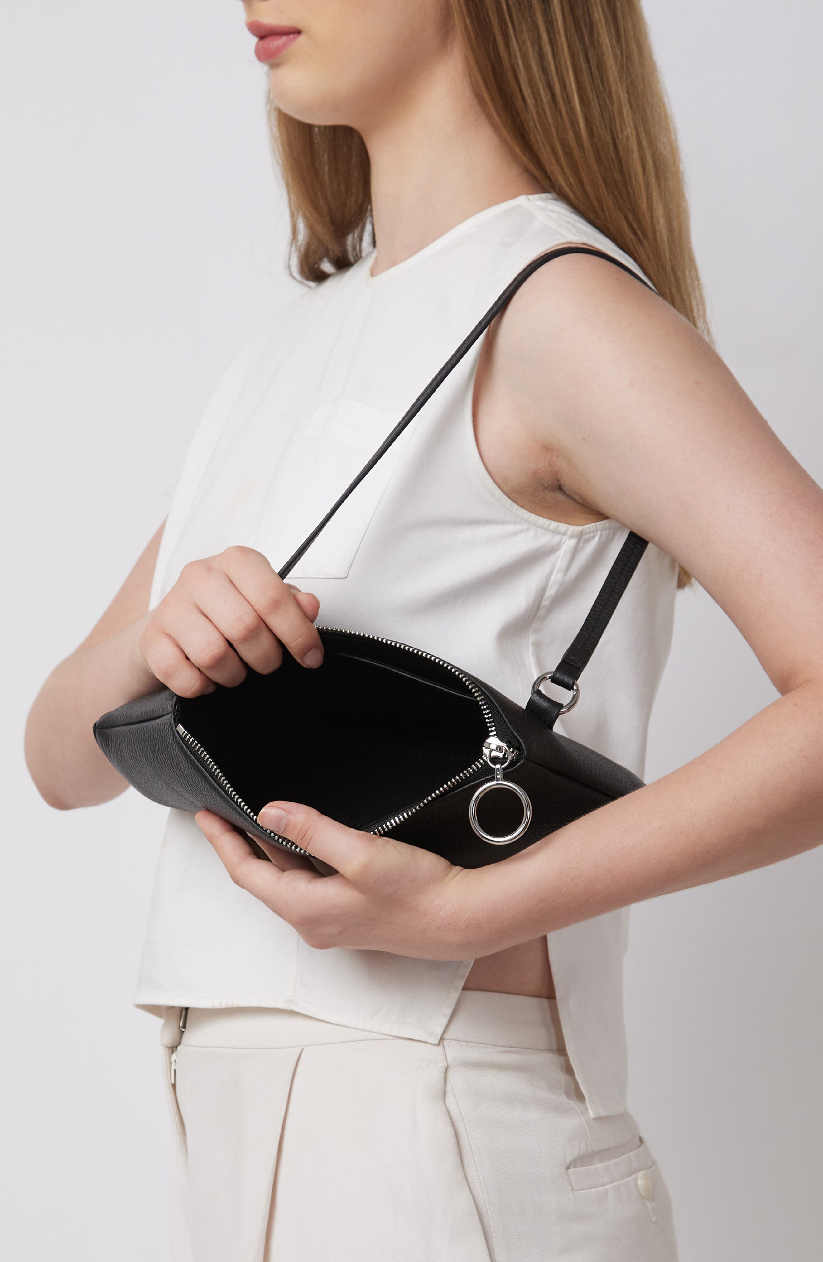 behno Mini Elizabeth Soft Leather Pouchette Shoulder Bag, Alternate, color, Black