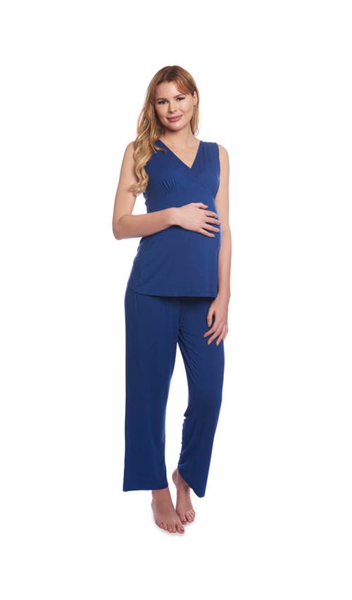 Everly Grey Analise During & After 5-piece Maternity/nursing Sleep Set For Mom & Baby In Blue