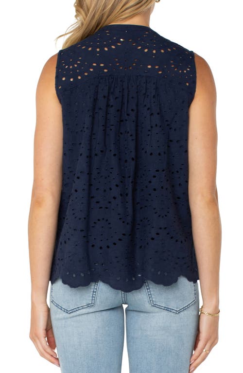 Liverpool Los Angeles Eyelet Embroidery Sleeveless Shirt In Navy