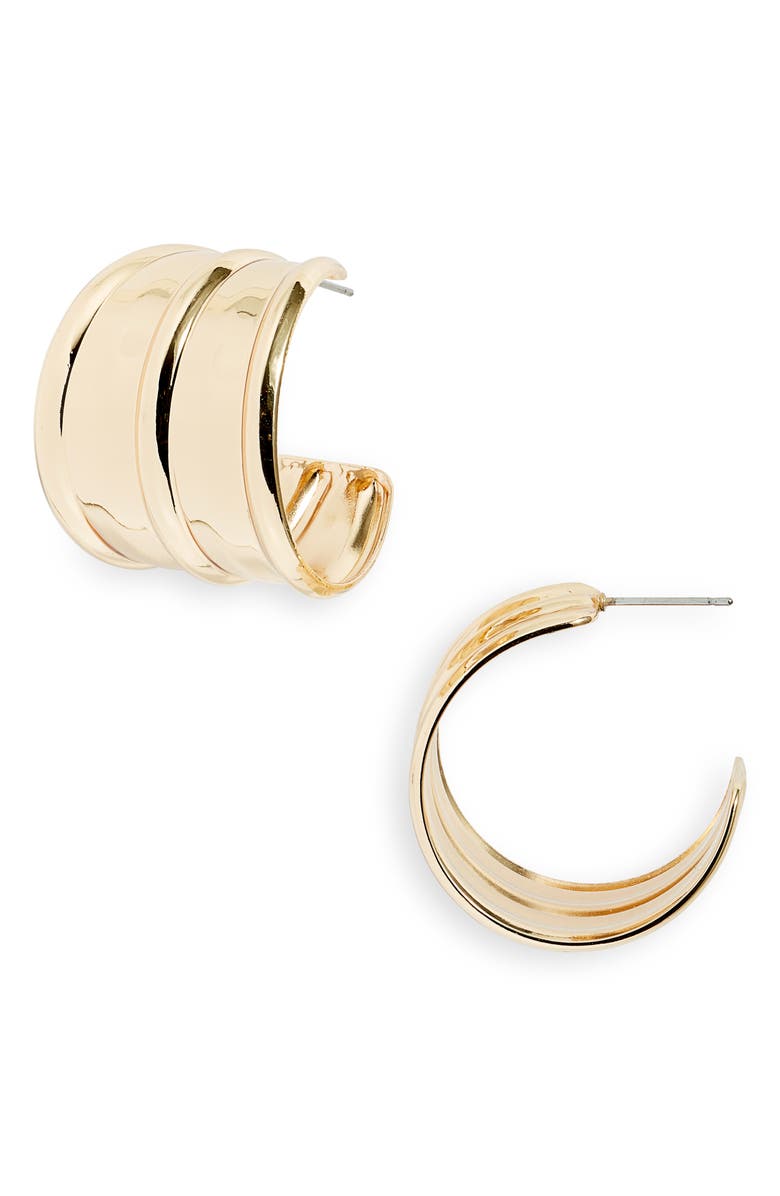 Open Edit Wide Banded Hoop Earrings, Main, color, Gold