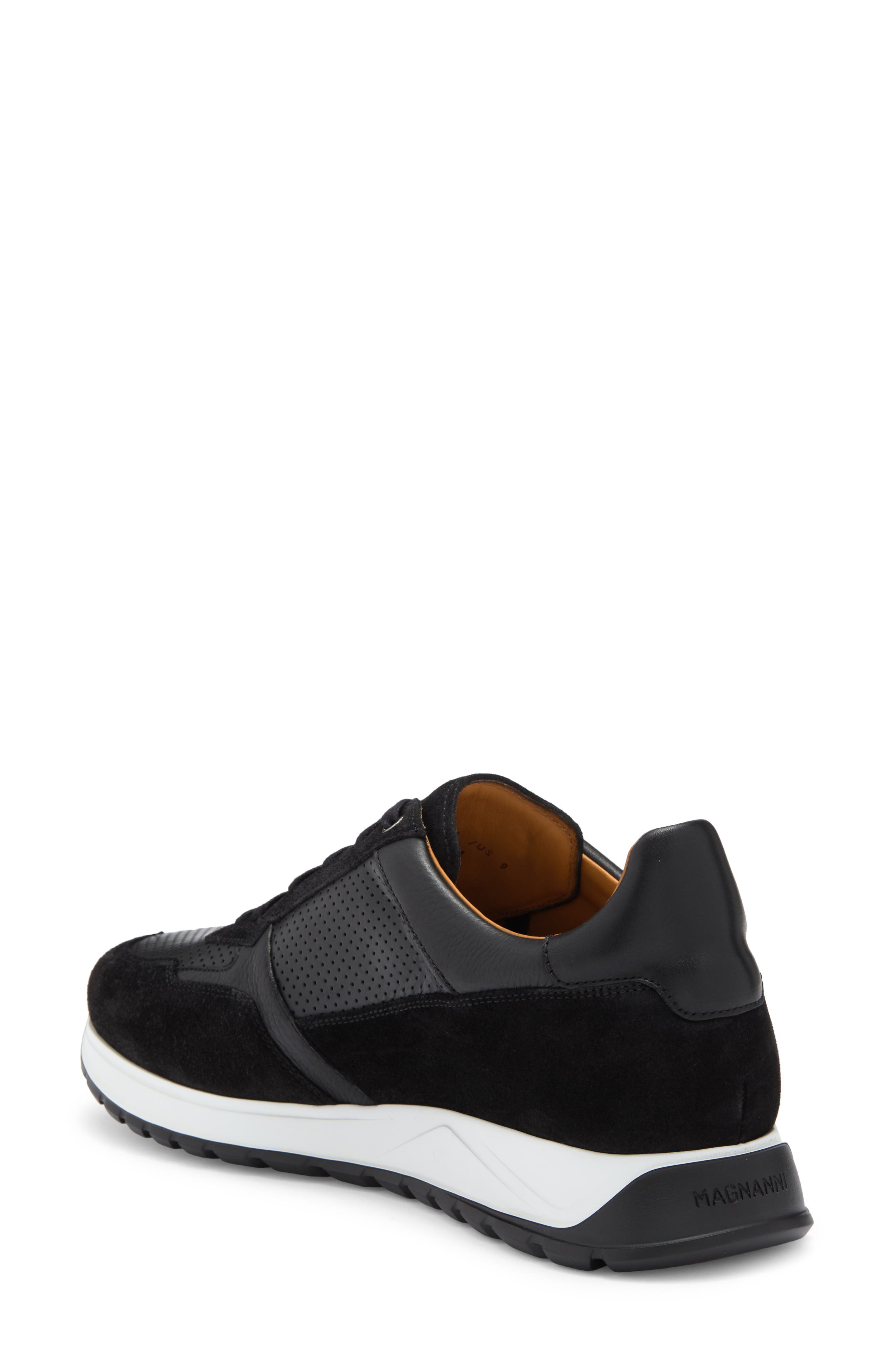 Magnanni Fado Perforated Sneaker, Alternate, color, Black / Black