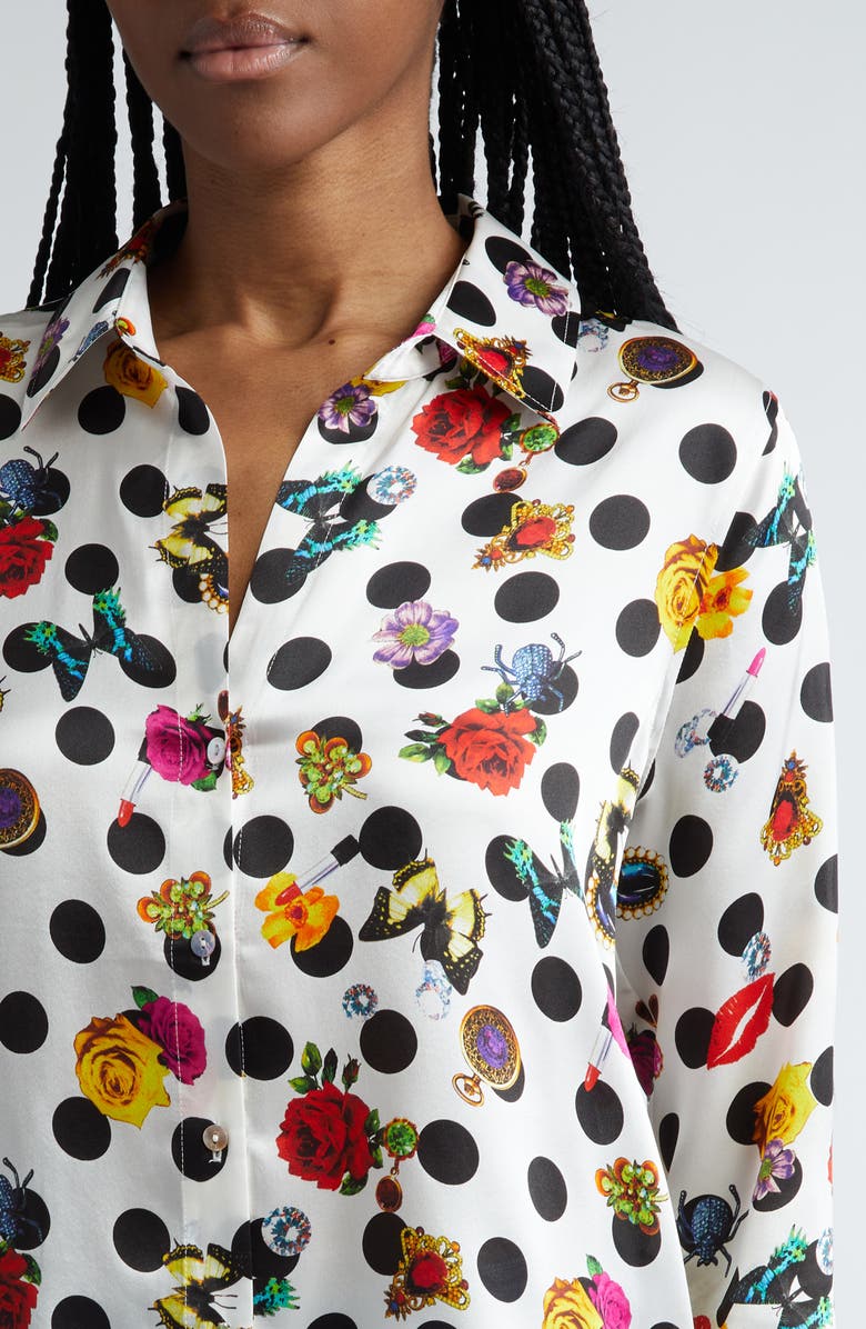 L'AGENCE Tyler Floral Polka Dot Silk Button-Up Shirt, Alternate, color,