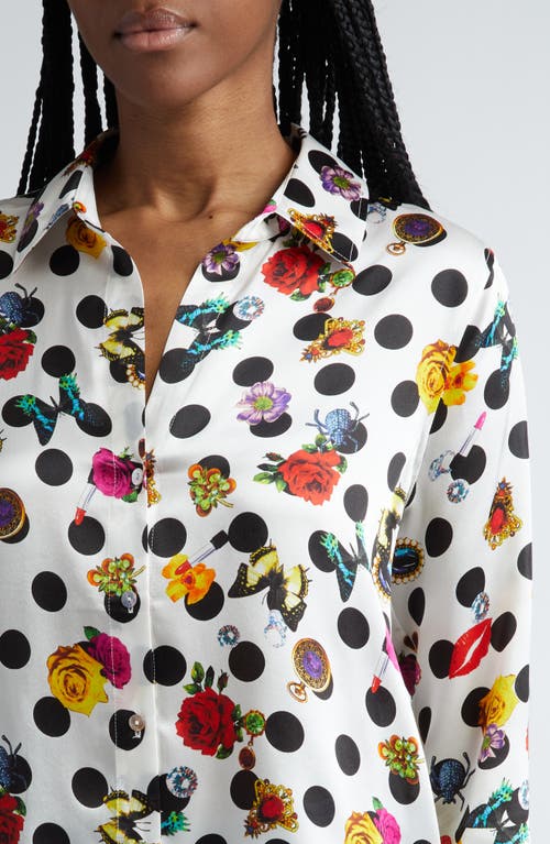 L Agence Tyler Silk Blouse In White Multi Crystal Dot