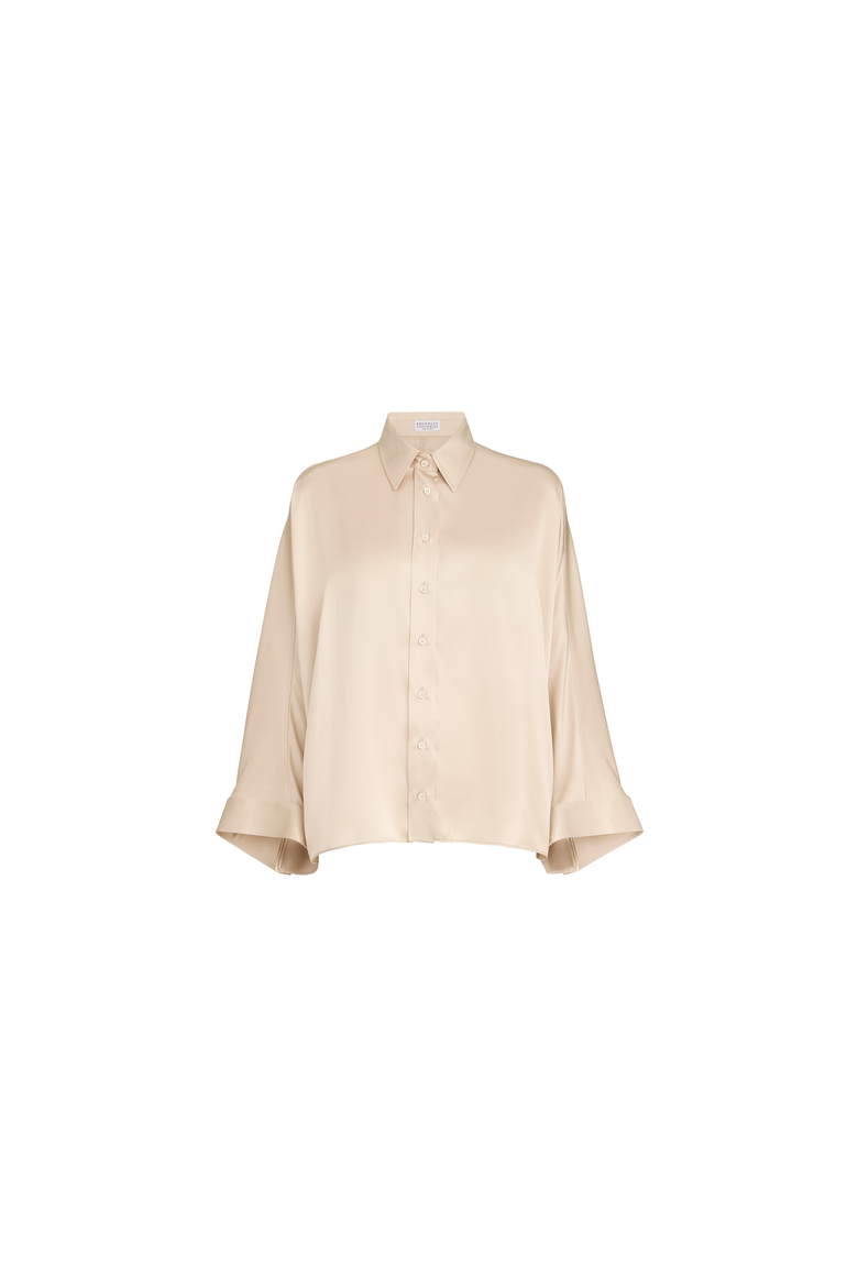 Stretch silk satin shirt with monili, Alternate, color, Sand