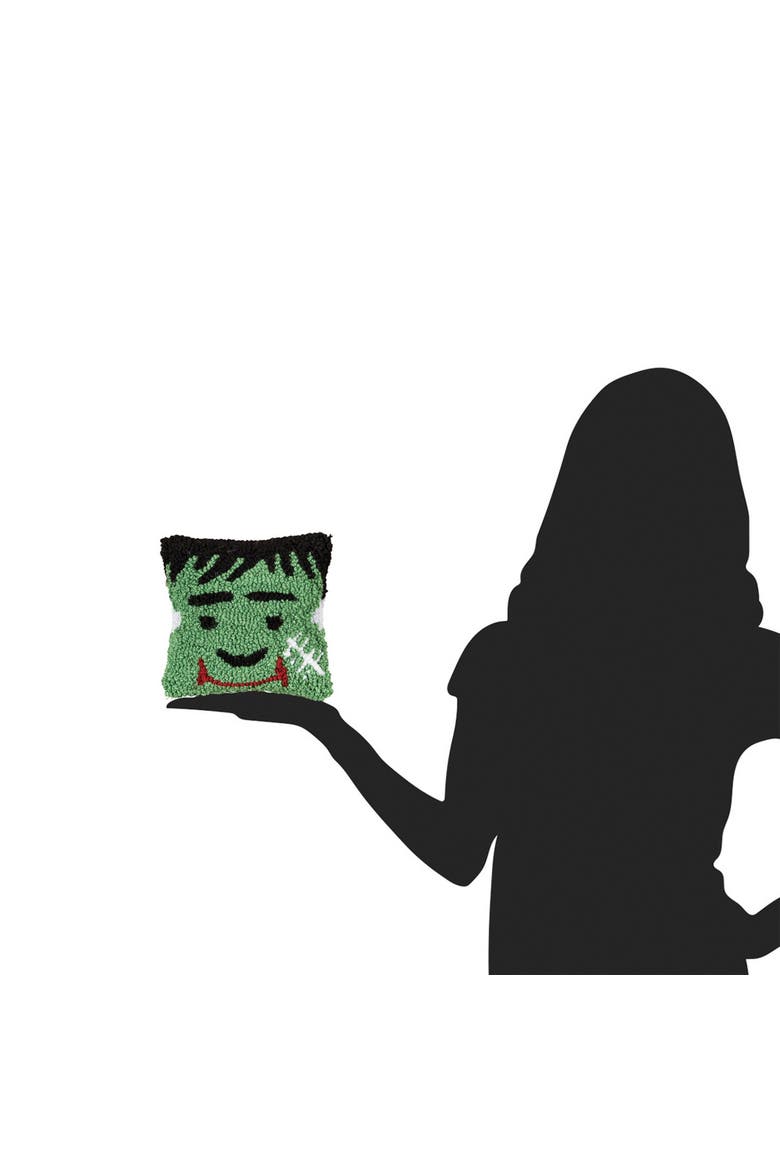 Frankenstein Monster Hooked Petite Halloween Accent Pillow 8" x 8", Alternate, color, Green