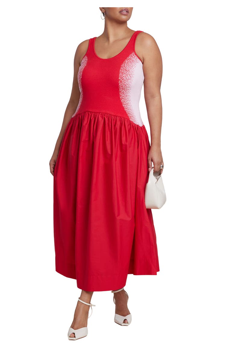 Flare Skirt Tank Dress, Main, color, OMBRE CURVE RED