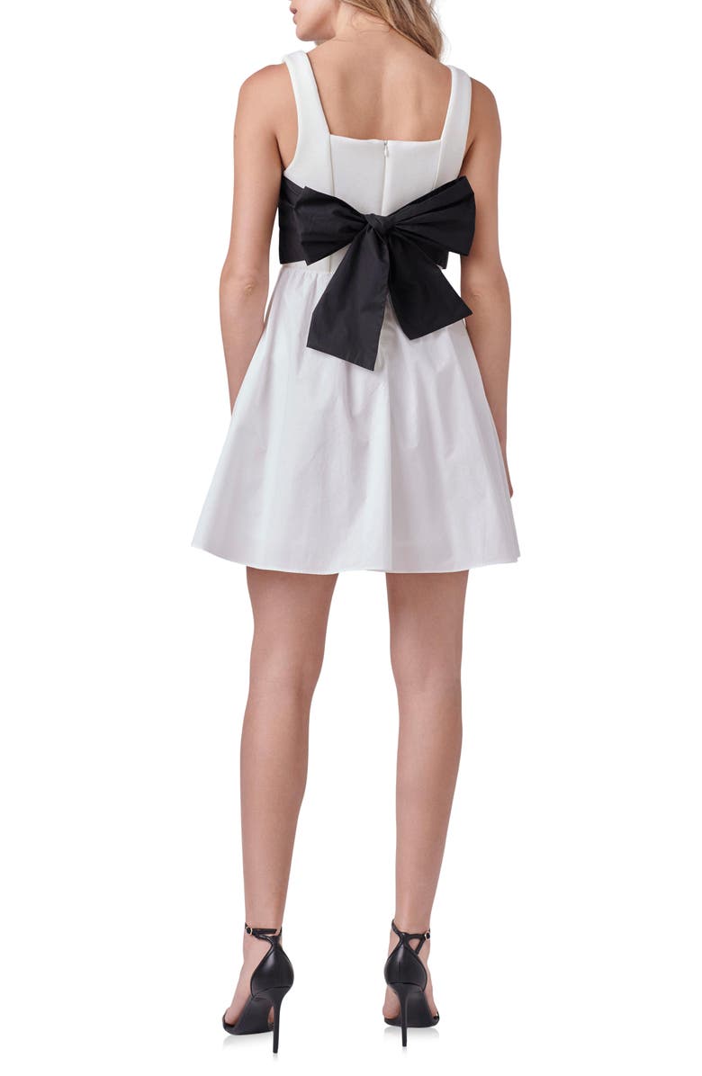 Endless Rose Contrast Back Bow Poplin A-Line Dress, Alternate, color, Ivory/ Black