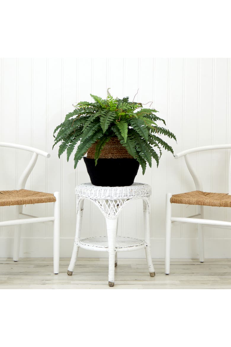 23-in Artificial Boston Fern Plant with Handmade Jute & Cotton Basket DIY KIT, Alternate, color, Green