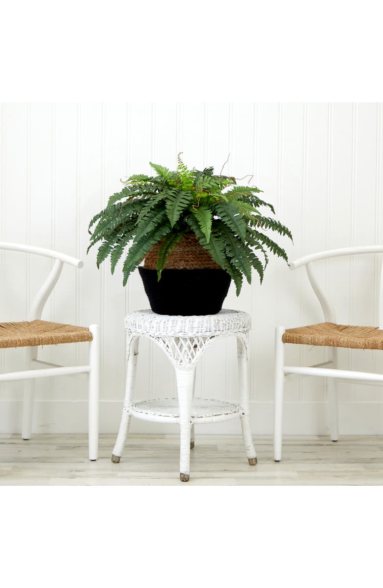 NEARLY NATURAL 23-in Artificial Boston Fern Plant with Handmade Jute & Cotton Basket DIY KIT, Alternate, color, Green