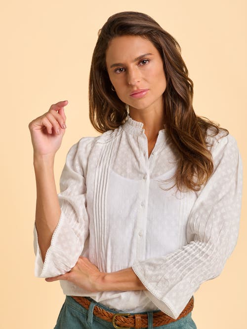 Brakeburn Elva 3/4 Sleeve High Neck Shirt In White