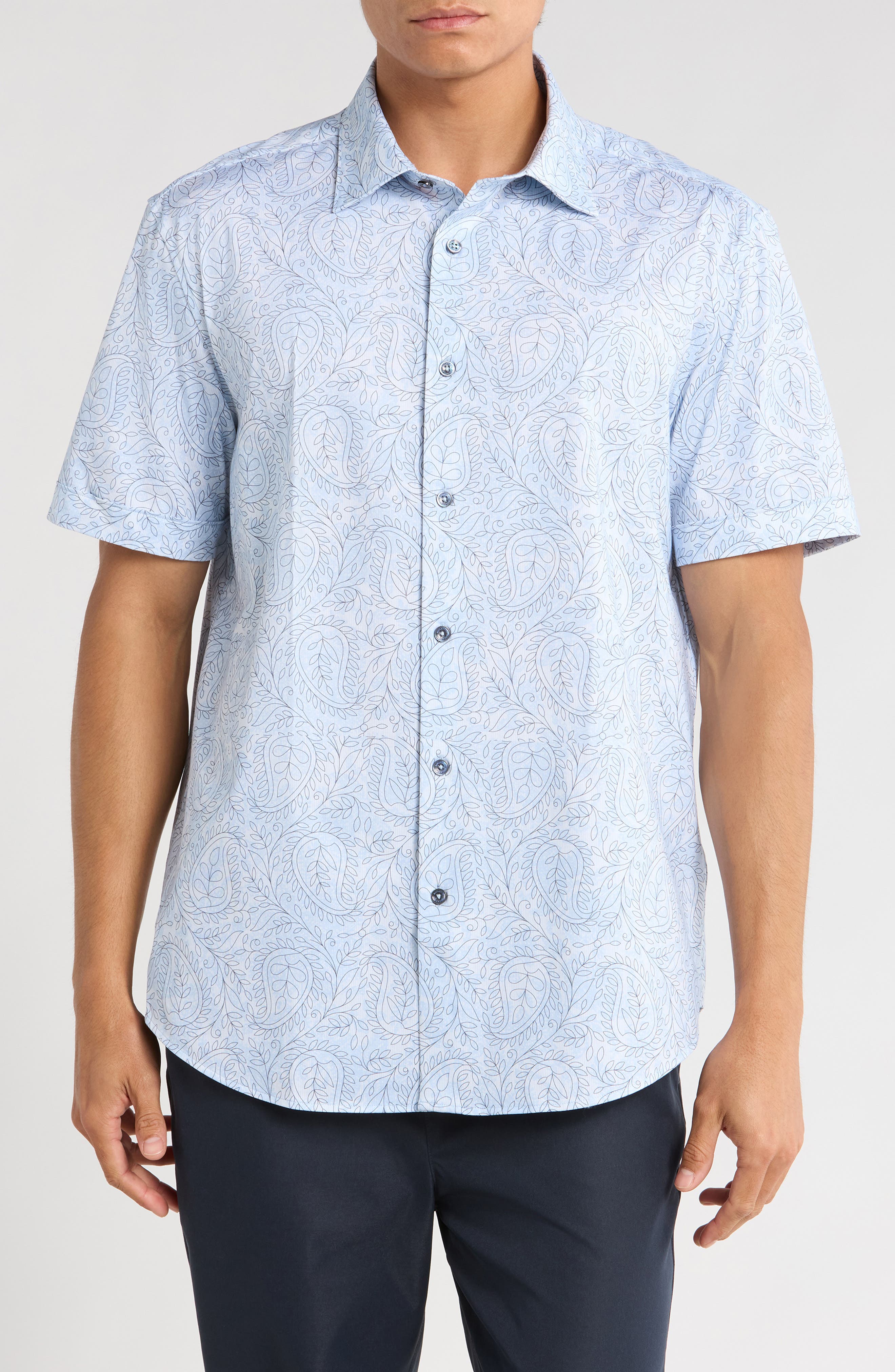 Bugatchi Paisley Print Short Sleeve Shirt