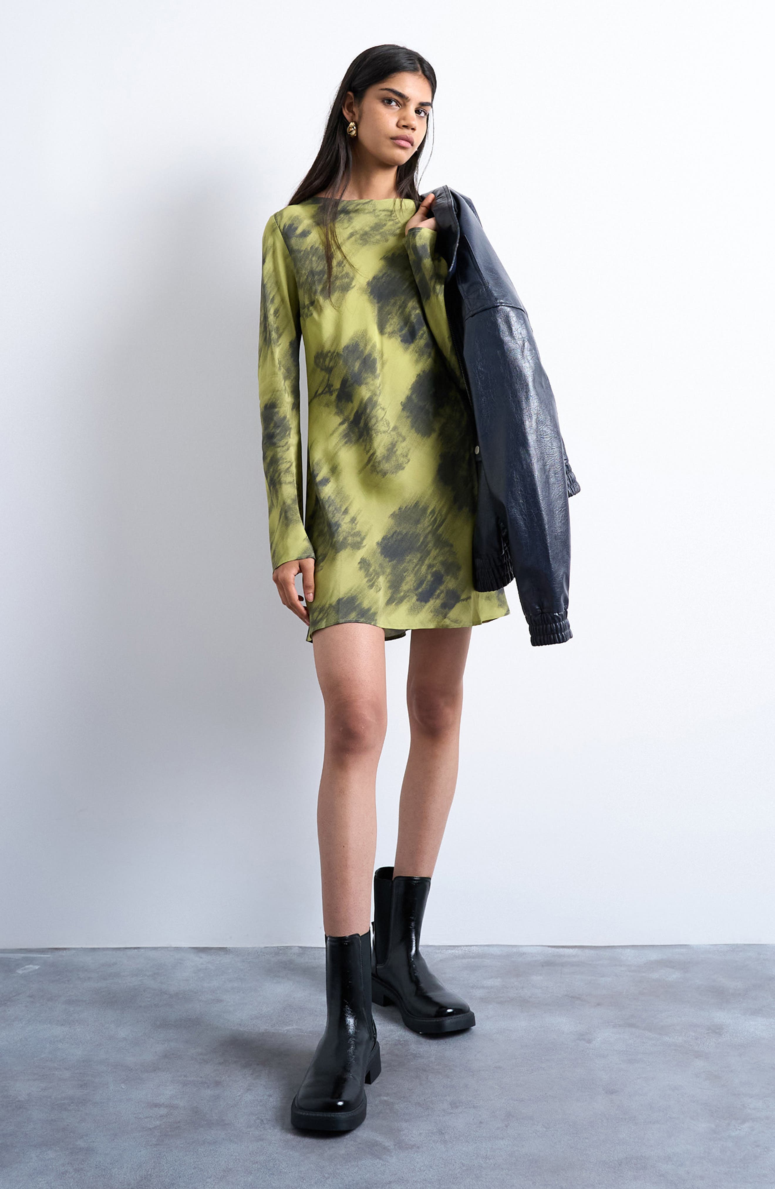 Topshop Abstract Print Bateau Neck Minidress