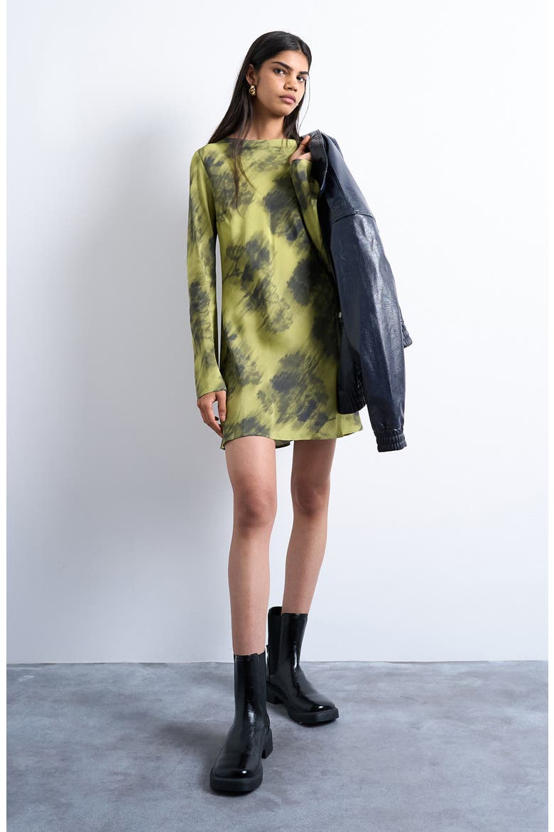 Abstract Print Bateau Neck Minidress, Main, color, MEDIUM GREEN
