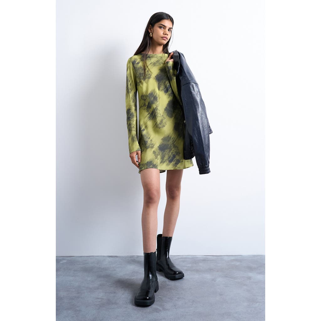 Topshop Abstract Print Bateau Neck Minidress In Green
