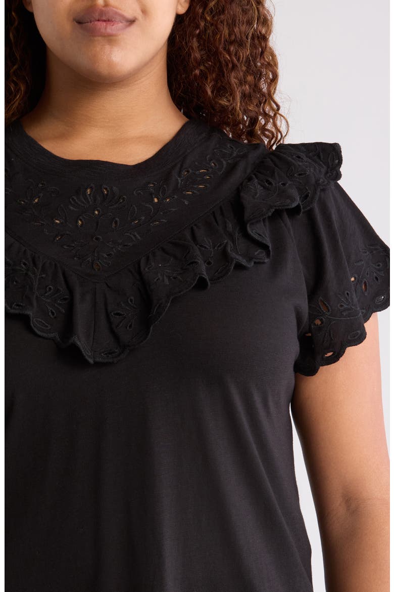 Eyelet Ruffle T-Shirt, Alternate, color, BLACK