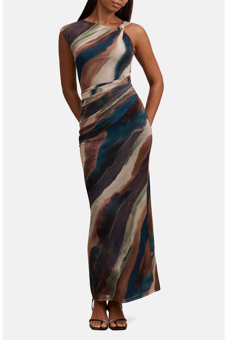 Karina Knotted One Shoulder Mesh Maxi Dress, Main, color, MAREN ABSTRACT