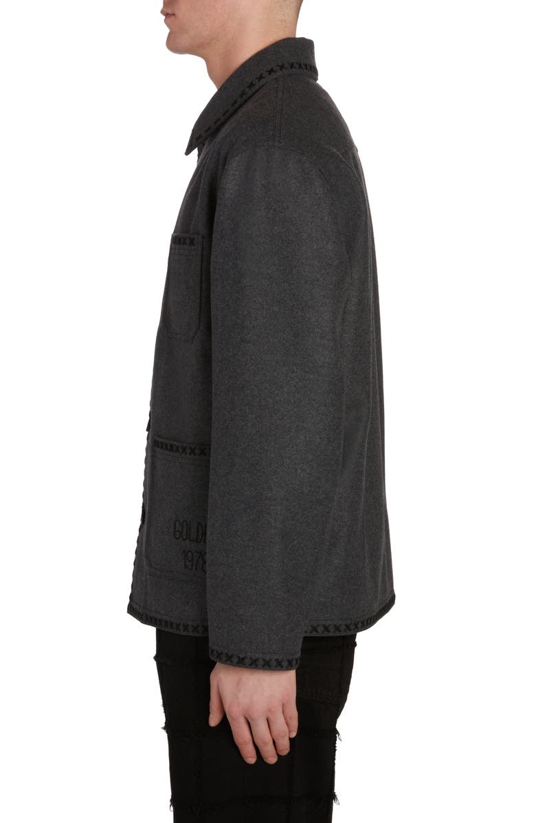 Golden Goose Journey Embroidered Virgin Wool Work Jacket, Alternate, color, Melange Dark Grey