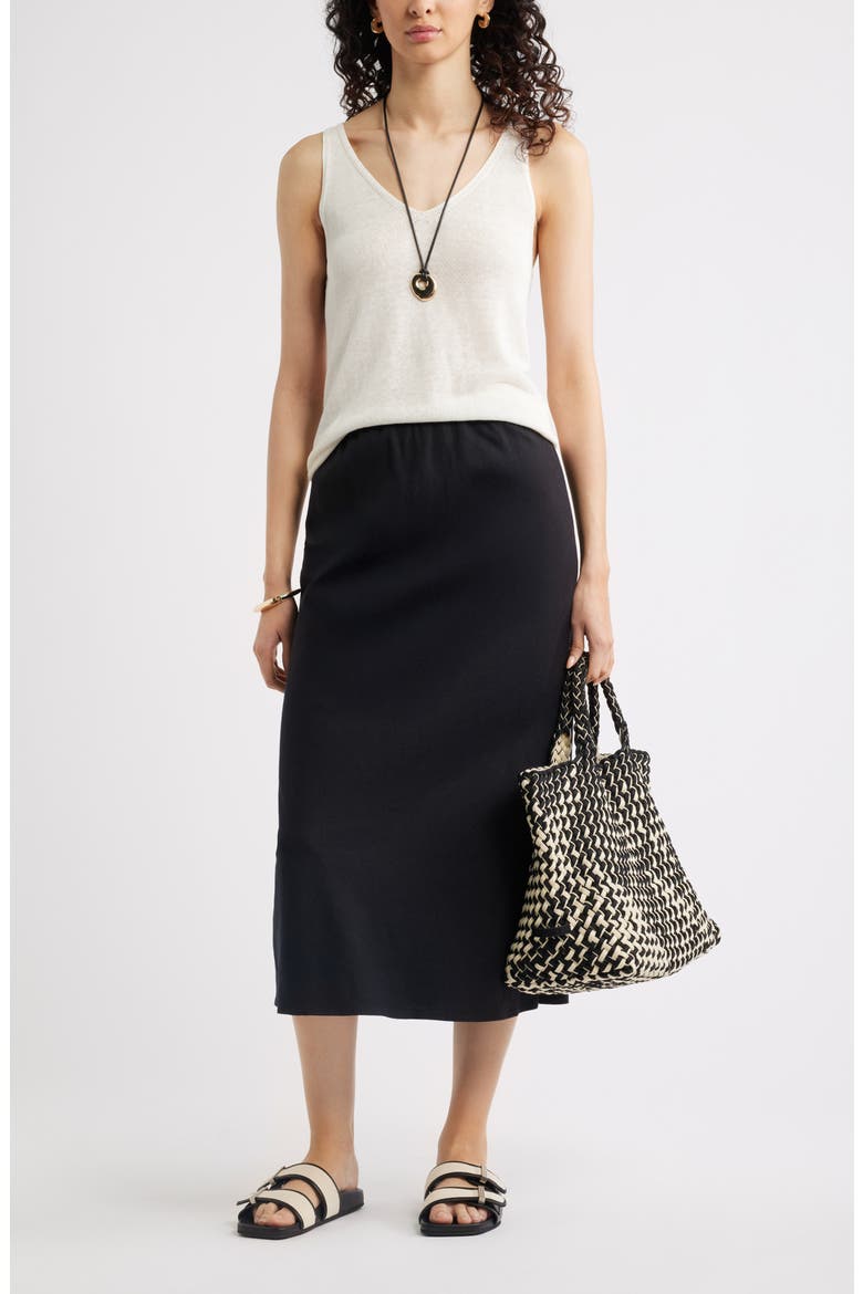 Linen Blend Midi Skirt, Alternate, color, BLACK