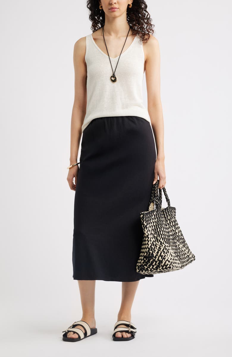 Nordstrom Linen Blend Midi Skirt, Alternate, color, Black