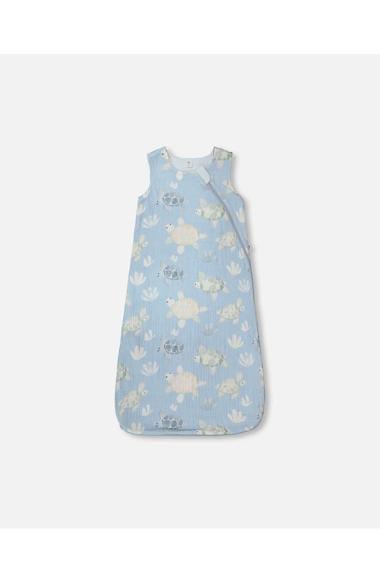Deux par Deux Cotton Jersey Muslin Turtle Printed Sleep Sack, Main, color, Blue Turtle Print