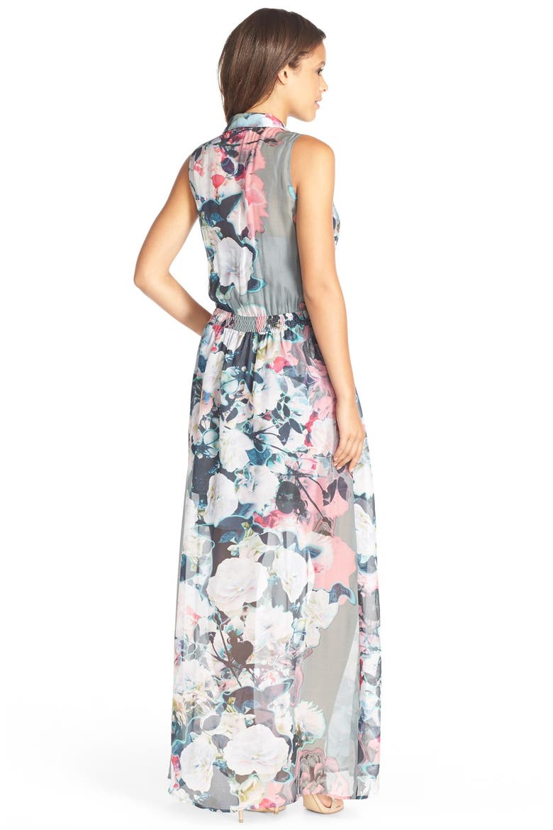 Print Collared Silk Maxi Dress, Alternate, color, GREY