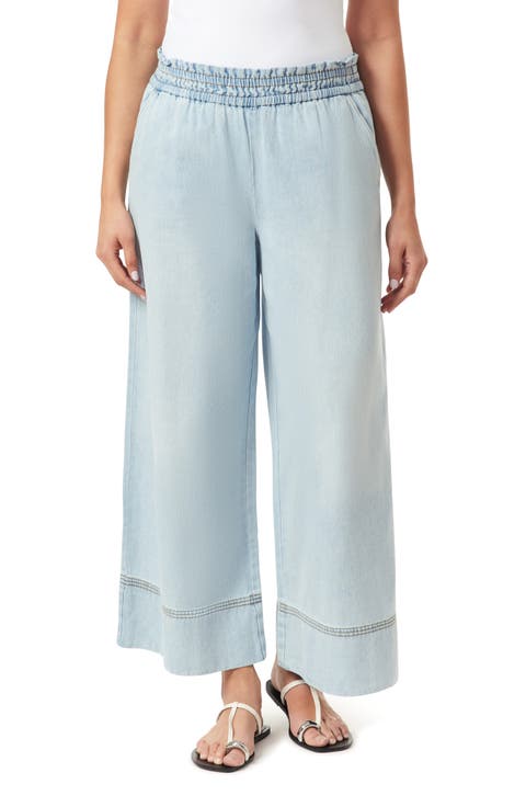 Drapey Stitch Detail Wide Leg Jeans