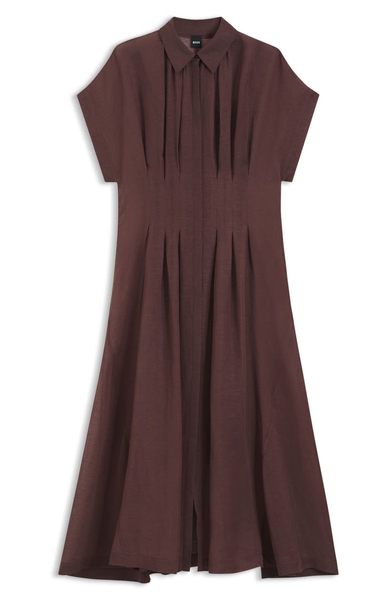 BOSS Davinata Sheer Pleat Shirtdress, Alternate, color, Mocha