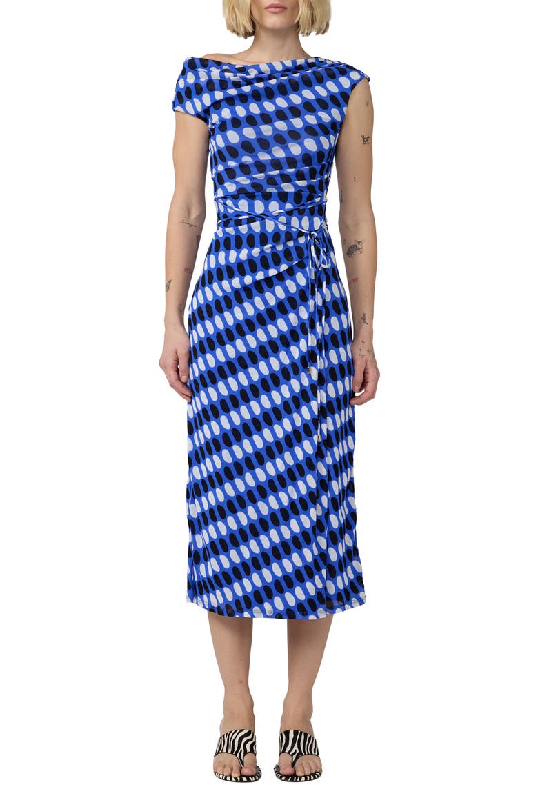 Wittrock One-Shoulder Dot Print Mesh Dress, Main, color, JELLY DOT AQUARIUS