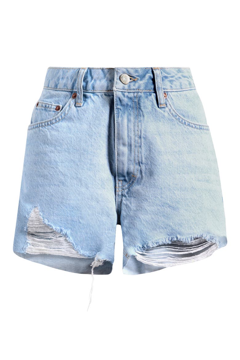 Frayed Hem Cutoff Denim Shorts, Alternate, color, LIGHT BLUE