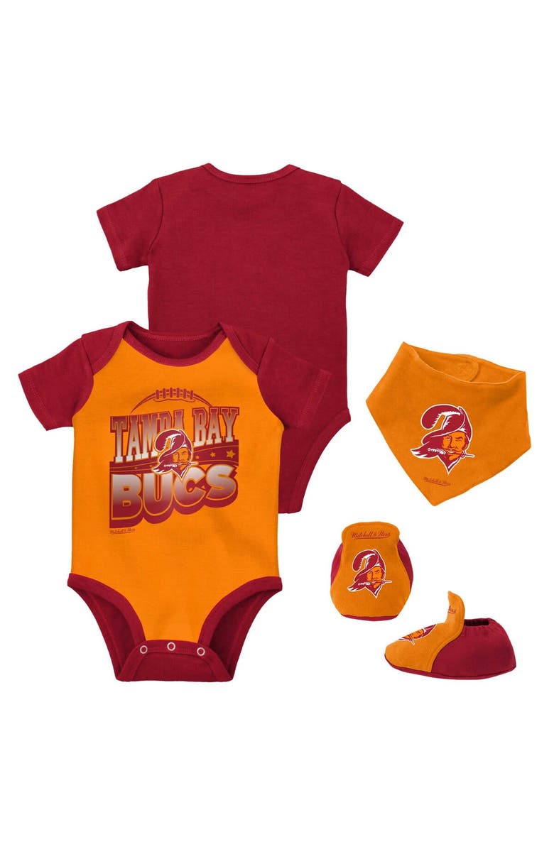 Mitchell & Ness Newborn & Infant Mitchell & Ness Orange/Red Tampa Bay Buccaneers Throwback Big Score Bodysuit, Bib & Bootie Set, Main, color, Orange