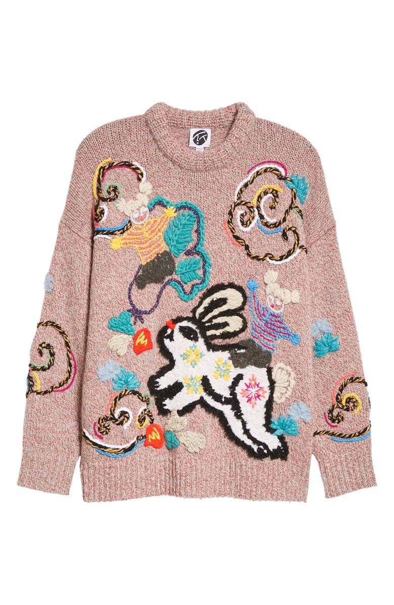 YanYan Lunar New Year 2023 Bunny Embroidered Wool Blend Sweater, Alternate, color,