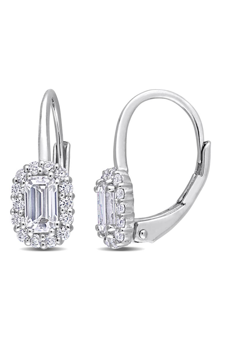 Julianna B. Moissanite Octagon Halo Leverback Earrings, Main, color, Sterling Silver