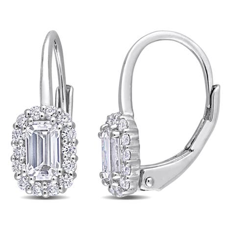 Moissanite Octagon Halo Leverback Earrings